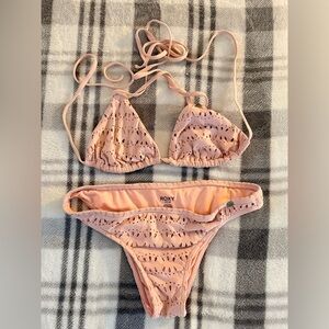 Roxy Pink Eyelet Triangle Bikini Top & Bottom Set